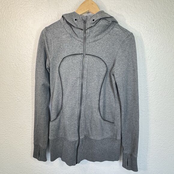 VTG Lululemon Stride Jacket Gray Knit Full Zip Hoodie Comfortable Travel Women 8 - Picture 1 of 8